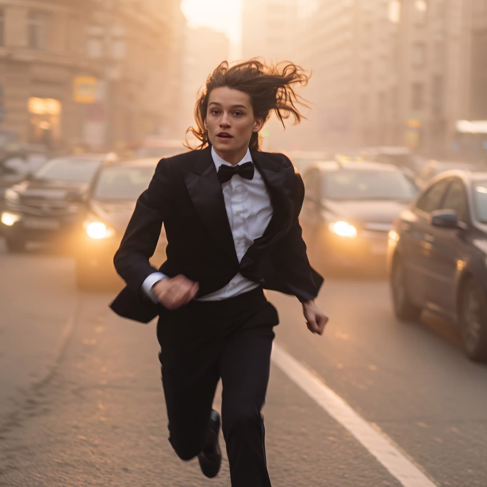 Tuxedo runner relit with sunrise haze