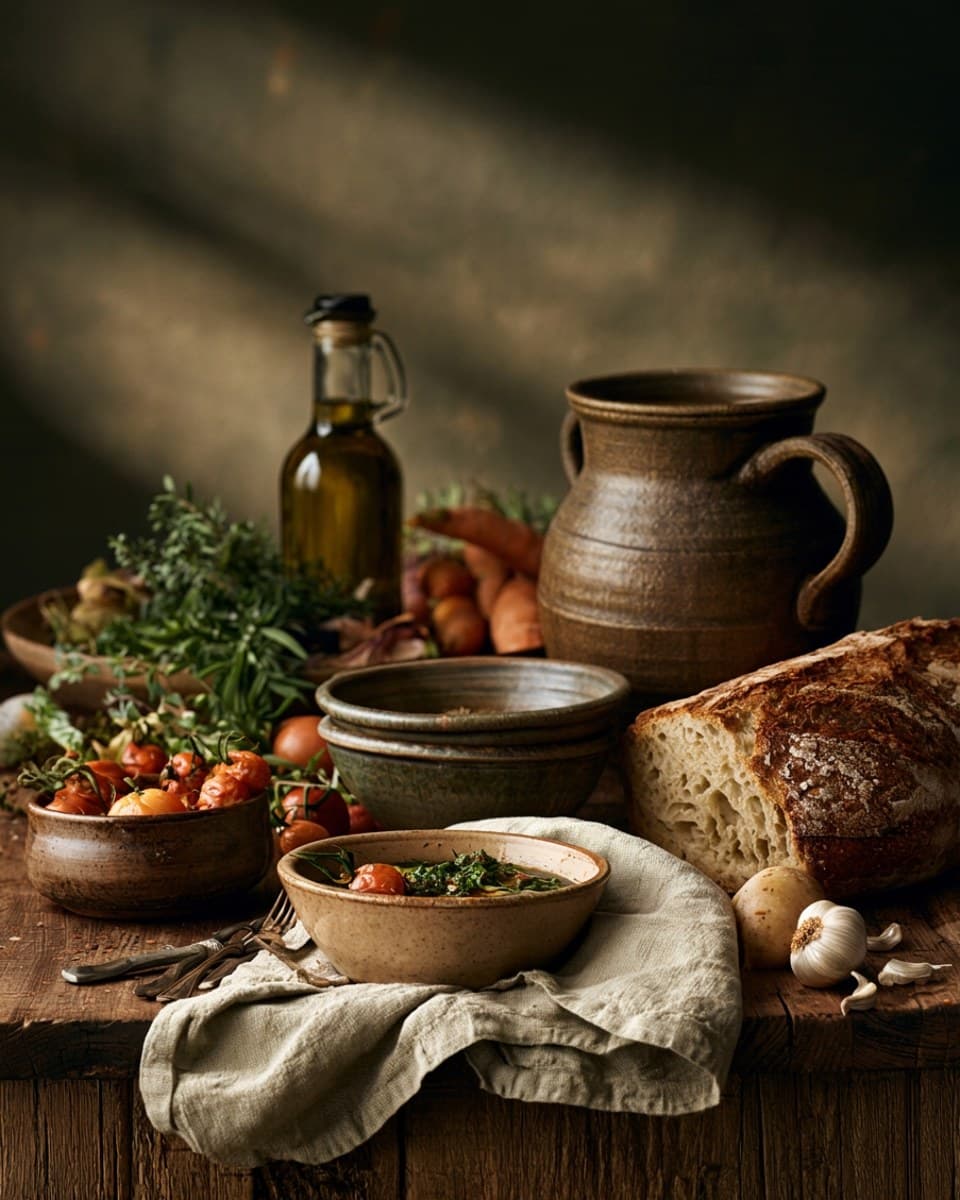 Rustic still life relit with warm window light