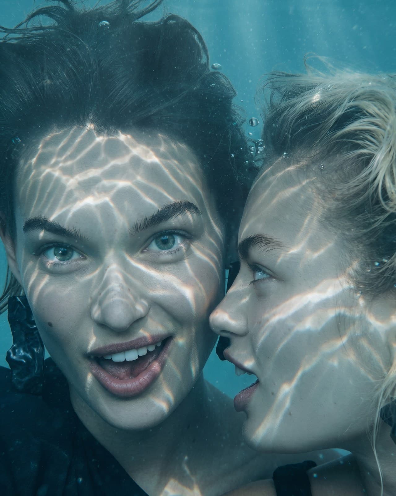 Two friends relit as if underwater