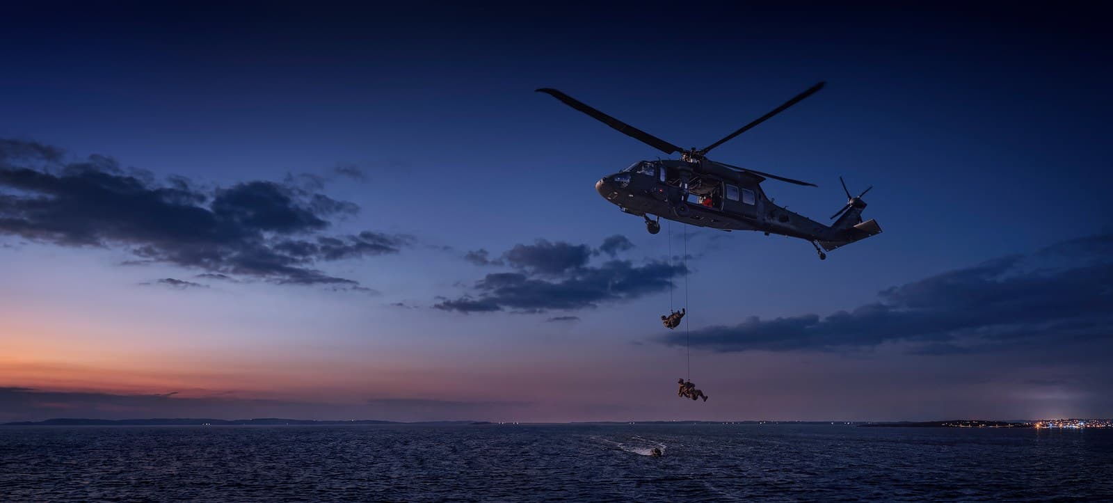 Black Hawk helicopter relit from day to dusk