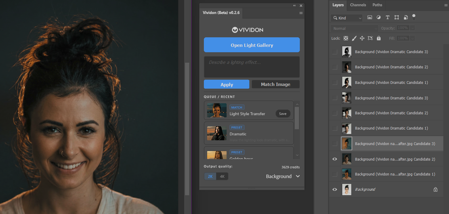 Vividon plugin inside Adobe Photoshop
